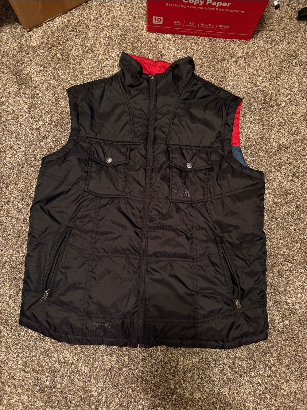 The North Face Black Quilted Vest and reversible into red and blue